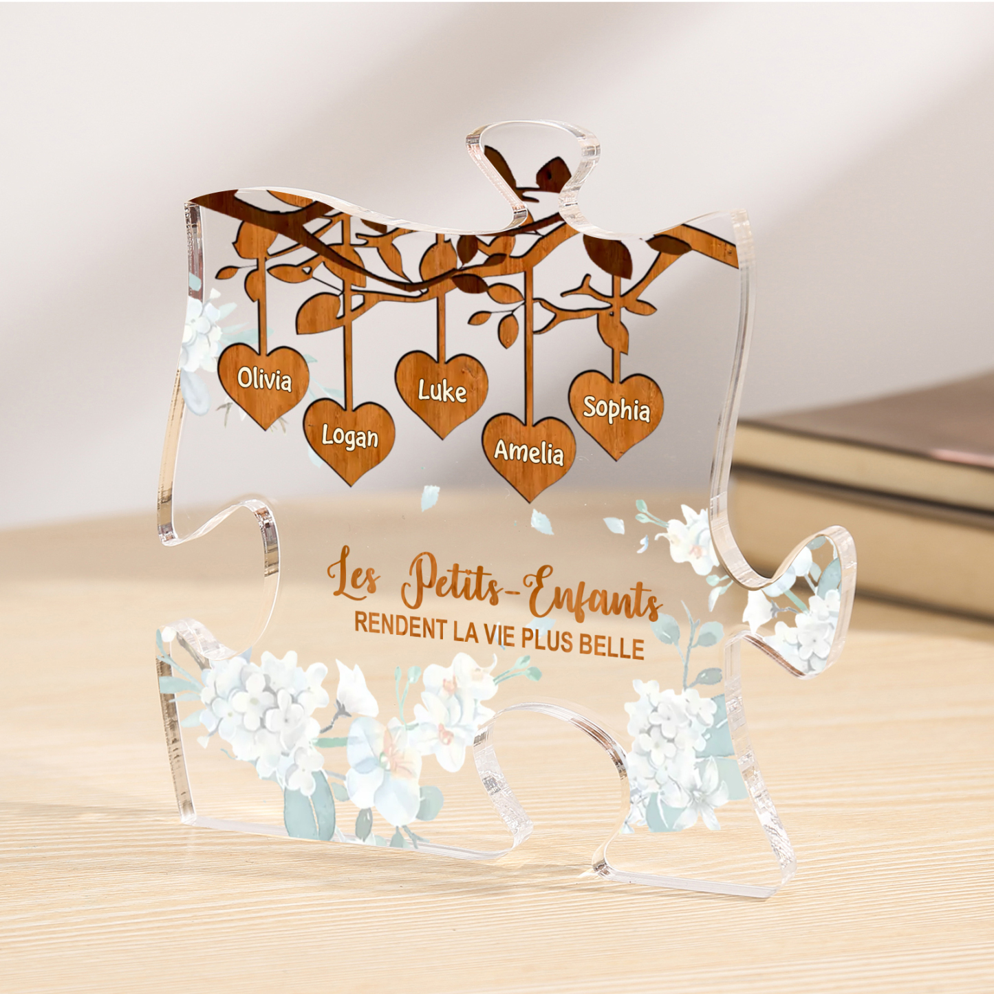 À Mamie/Papi - Plaque Acrylique en forme de Puzzle Personnalisé avec 5 Prénoms Cadeau pour Mamie/Papi | Jessemade
