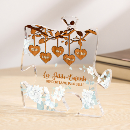 À Mamie/Papi - Plaque Acrylique en forme de Puzzle Personnalisé avec 5 Prénoms Cadeau pour Mamie/Papi | Jessemade