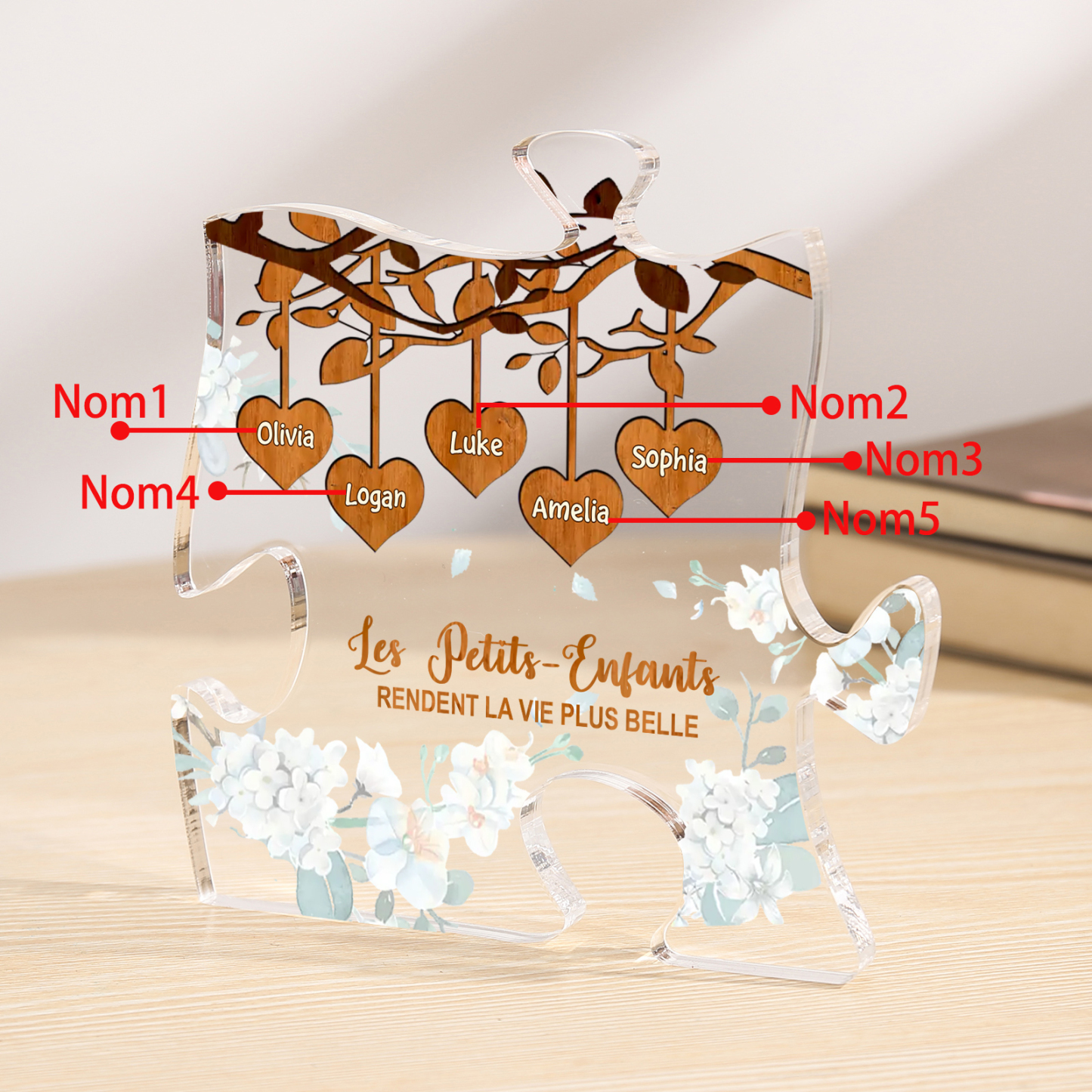 À Mamie/Papi - Plaque Acrylique en forme de Puzzle Personnalisé avec 5 Prénoms Cadeau pour Mamie/Papi | Jessemade