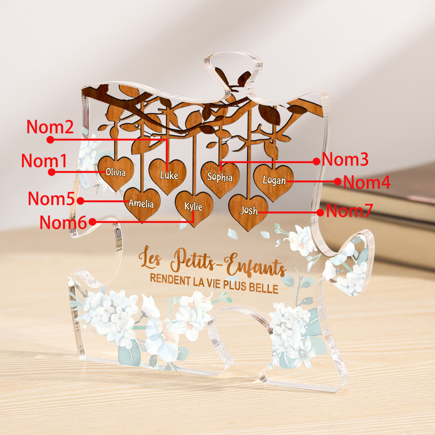 À Mamie/Papi - Plaque Acrylique en forme de Puzzle Personnalisé avec 7 Prénoms Cadeau pour Mamie/Papi | Jessemade