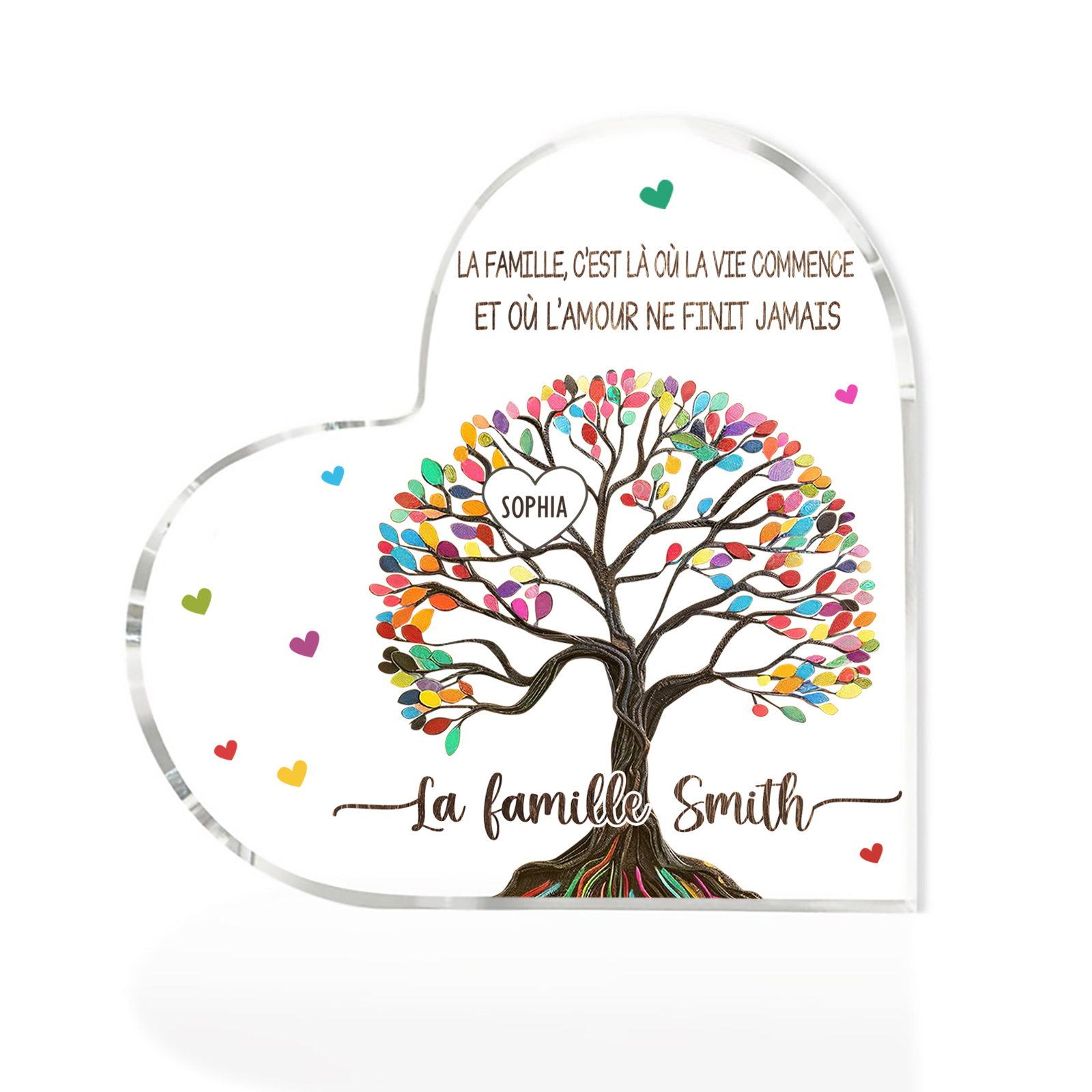 Plaque Acrylique Personnalisé avec 1 Prénom et Textes Plaque Coeur Arbre de Vie Cadeau Famille | Jessemade