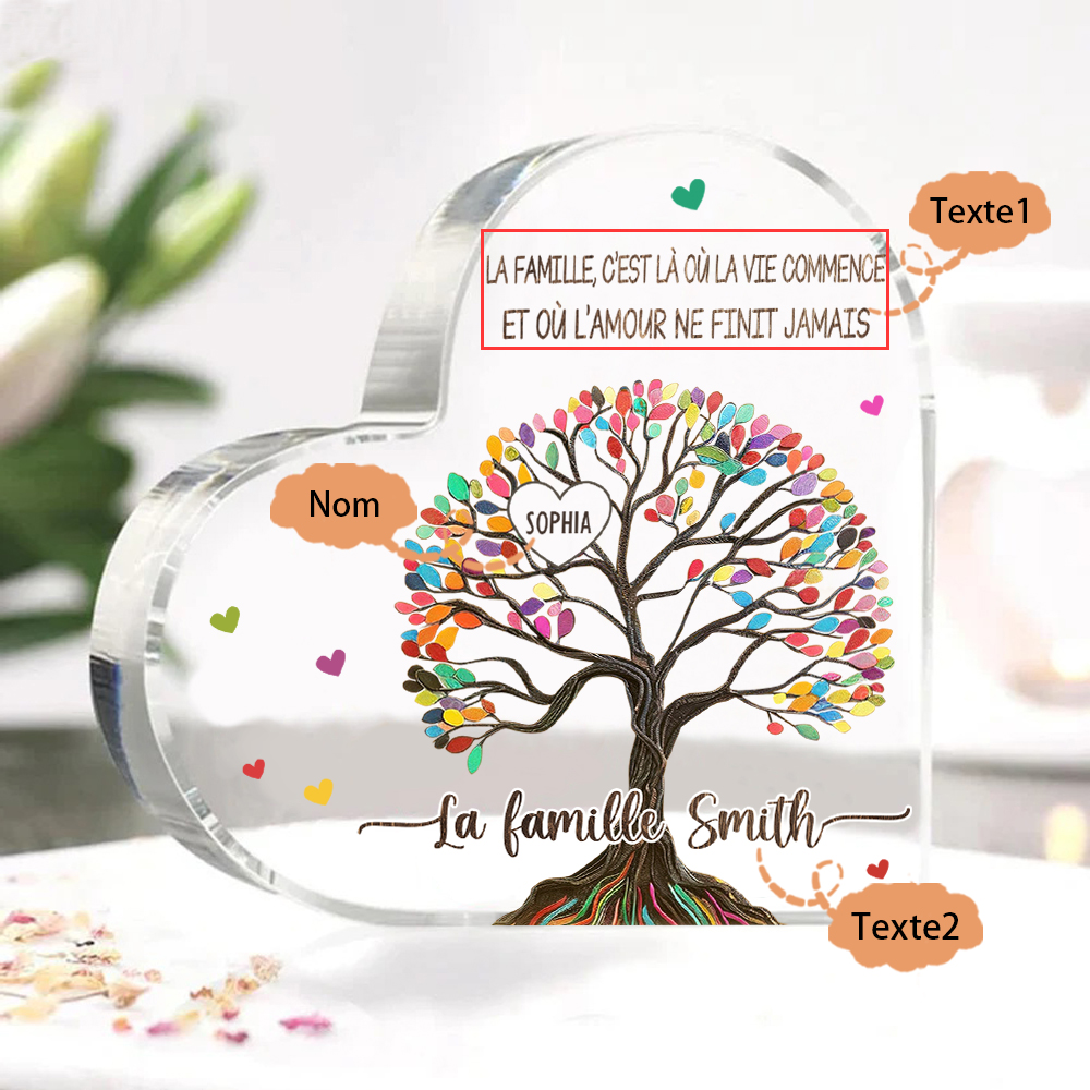 Plaque Acrylique Personnalisé avec 1 Prénom et Textes Plaque Coeur Arbre de Vie Cadeau Famille | Jessemade