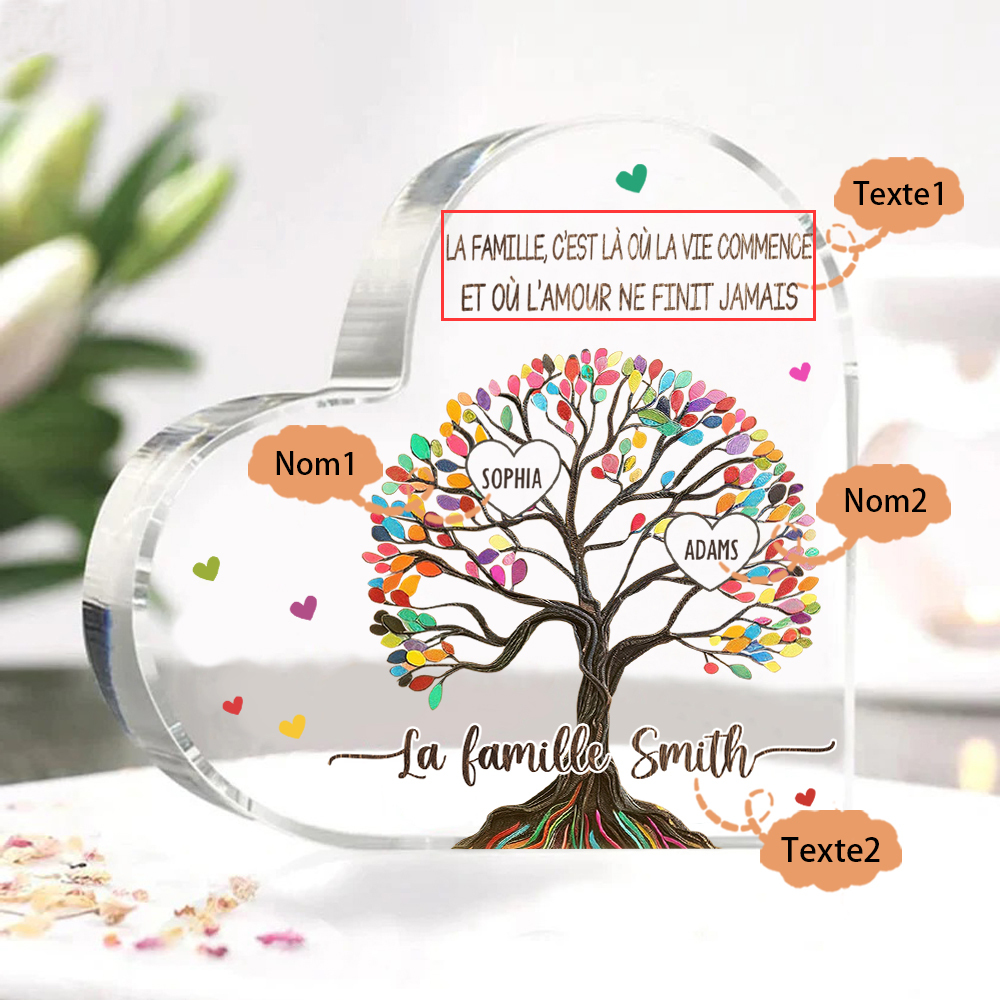 Plaque Acrylique Personnalisé avec 2 PrénomS et Textes Plaque Coeur Arbre de Vie Cadeau Famille | Jessemade
