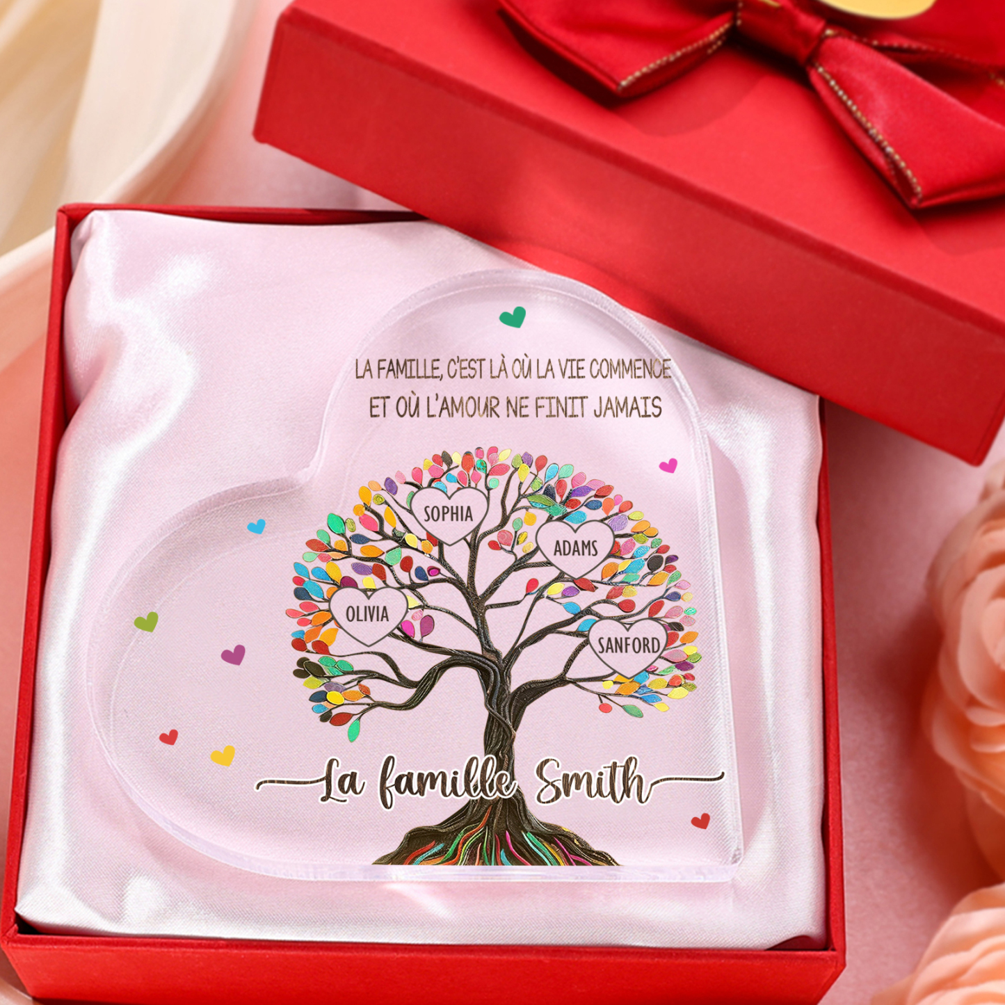 Plaque Acrylique Personnalisé avec 4 PrénomS et Textes Plaque Coeur Arbre de Vie Cadeau Famille | Jessemade