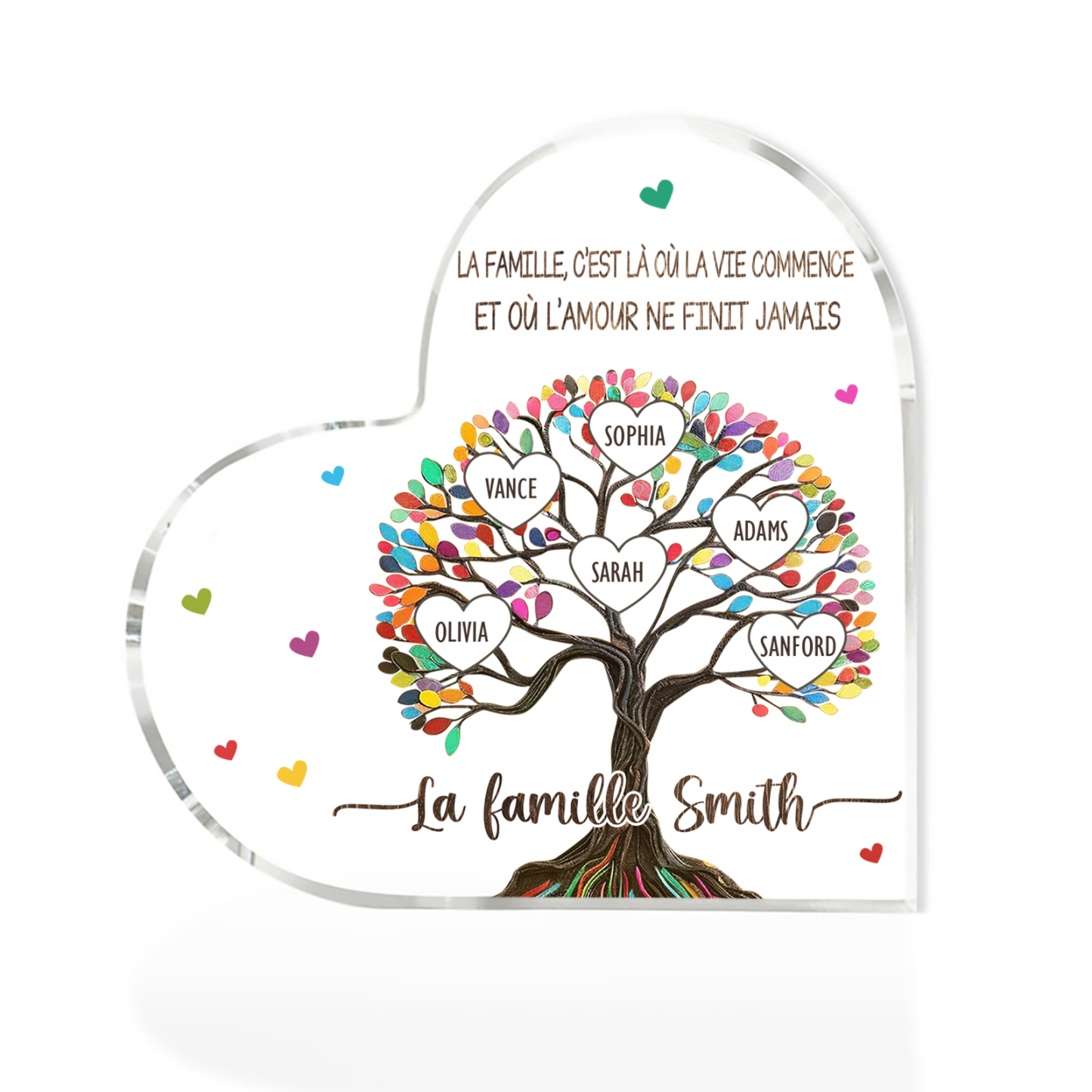 Plaque Acrylique Personnalisé avec 6 Prénoms et Textes Plaque Coeur Arbre de Vie Cadeau Famille | Jessemade