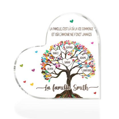 Plaque Acrylique Personnalisé avec 6 Prénoms et Textes Plaque Coeur Arbre de Vie Cadeau Famille | Jessemade
