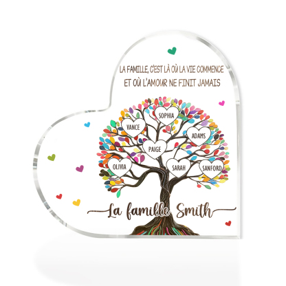 Plaque Acrylique Personnalisé avec 7 Prénoms et Textes Plaque Coeur Arbre de Vie Cadeau Famille | Jessemade