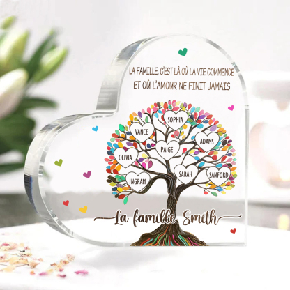 Plaque Acrylique Personnalisé avec 8 Prénoms et Textes Plaque Coeur Arbre de Vie Cadeau Famille | Jessemade