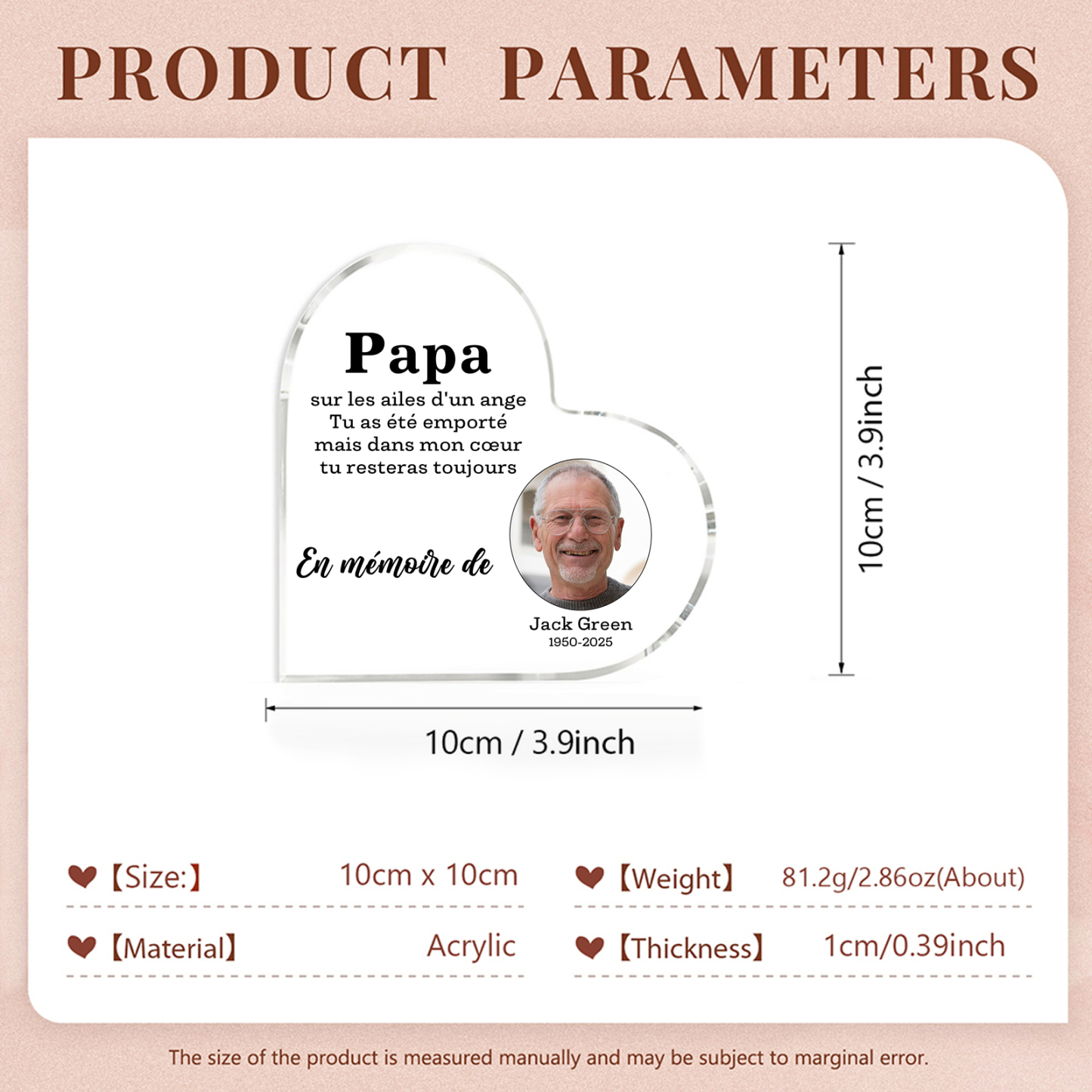 À Papa - Plaque Acrylique Commémoratif Prénom Personnalisé avec Photo et Années  Cadeau pour Votre Papa | Jessemade