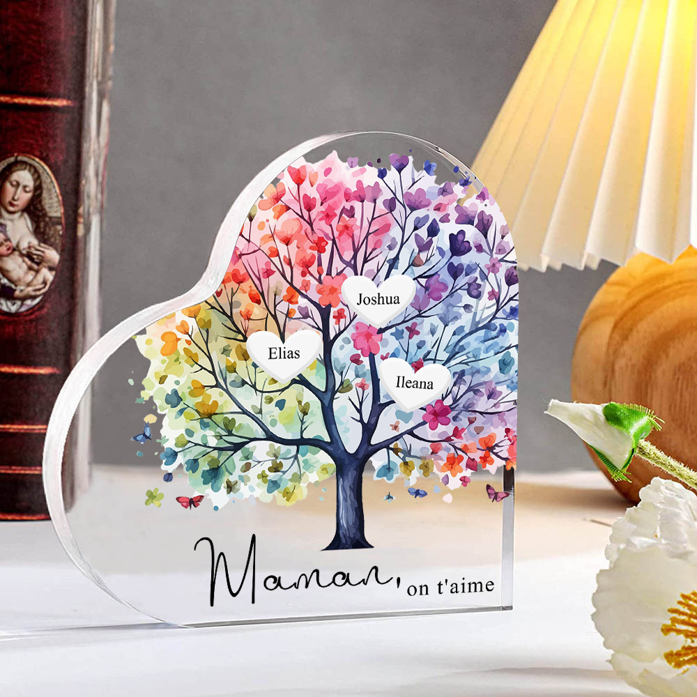 À Maman/Mamie - Plaque Acrylique 3 Prénoms Personnalisés avec Texte Coeur Arbre de Vie Cadeau Famille | Jessemade