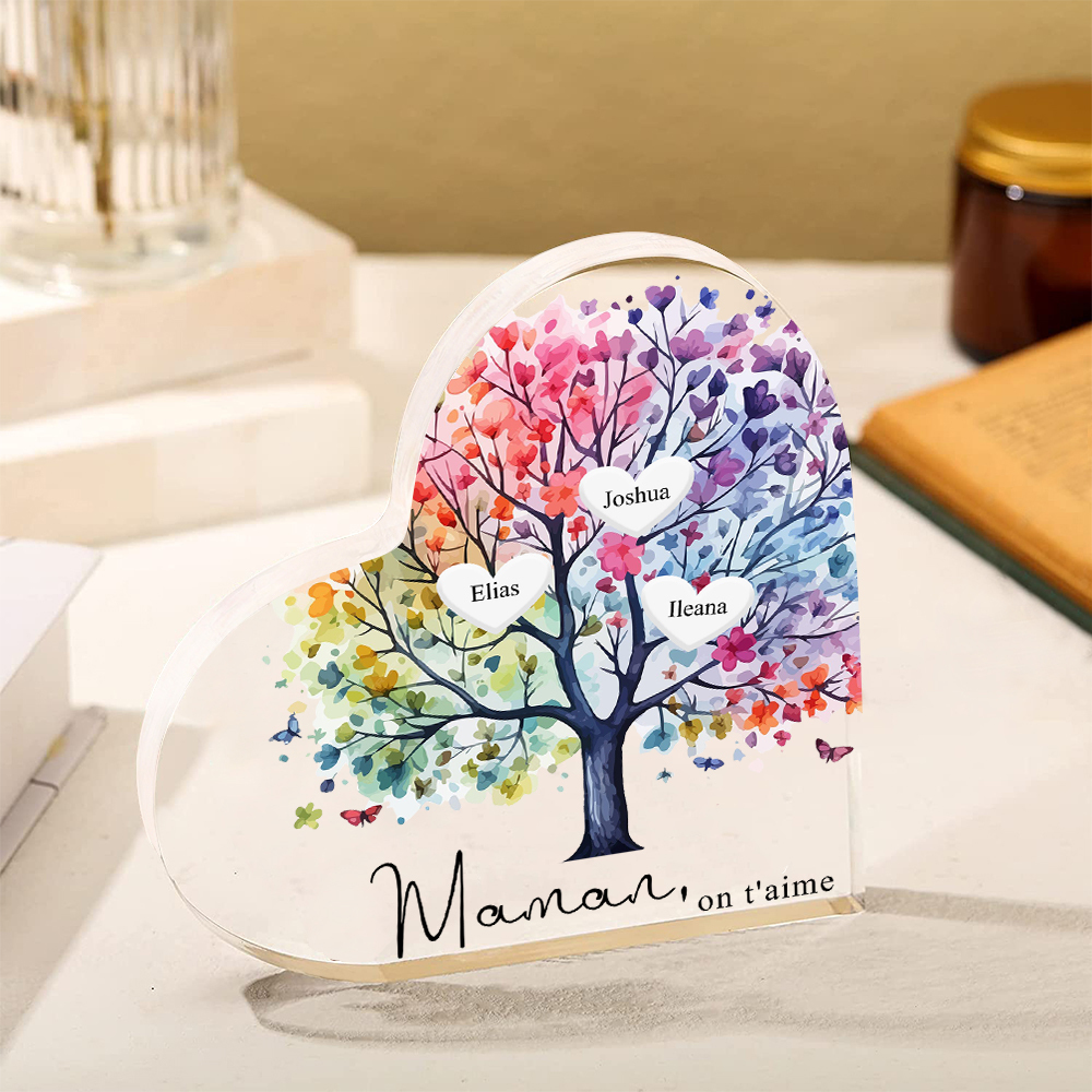 À Maman/Mamie - Plaque Acrylique 3 Prénoms Personnalisés avec Texte Coeur Arbre de Vie Cadeau Famille | Jessemade