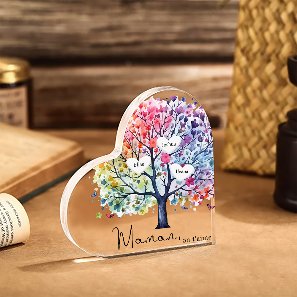 À Maman/Mamie - Plaque Acrylique 3 Prénoms Personnalisés avec Texte Coeur Arbre de Vie Cadeau Famille | Jessemade