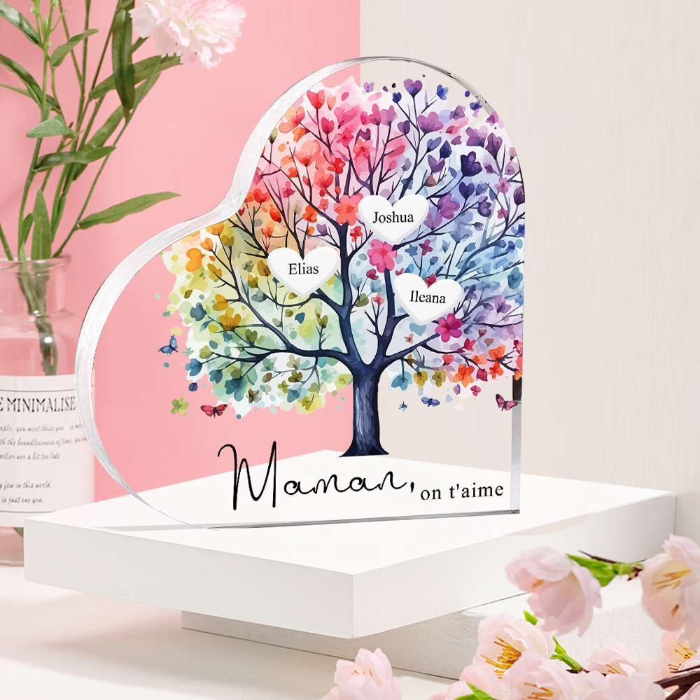 À Maman/Mamie - Plaque Acrylique 3 Prénoms Personnalisés avec Texte Coeur Arbre de Vie Cadeau Famille | Jessemade