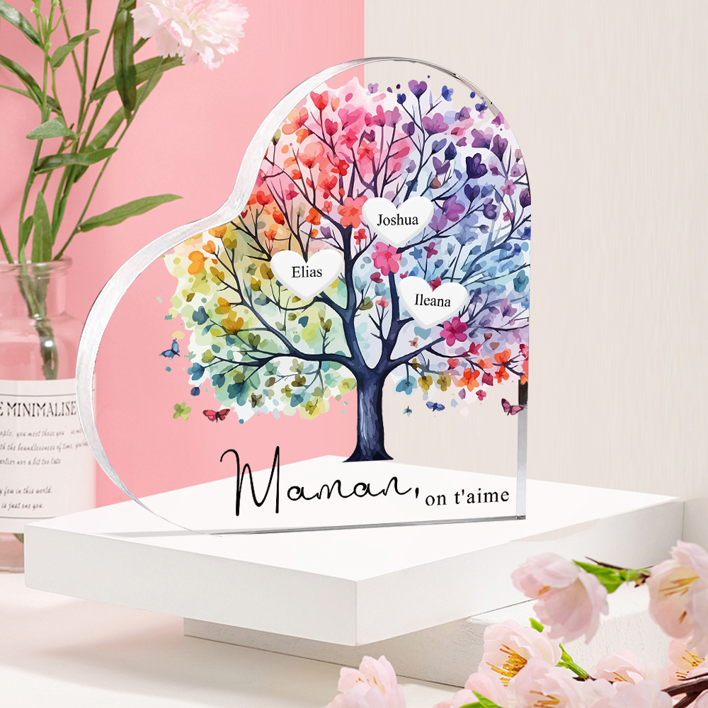 À Maman/Mamie - Plaque Acrylique 3 Prénoms Personnalisés avec Texte Coeur Arbre de Vie Cadeau Famille | Jessemade