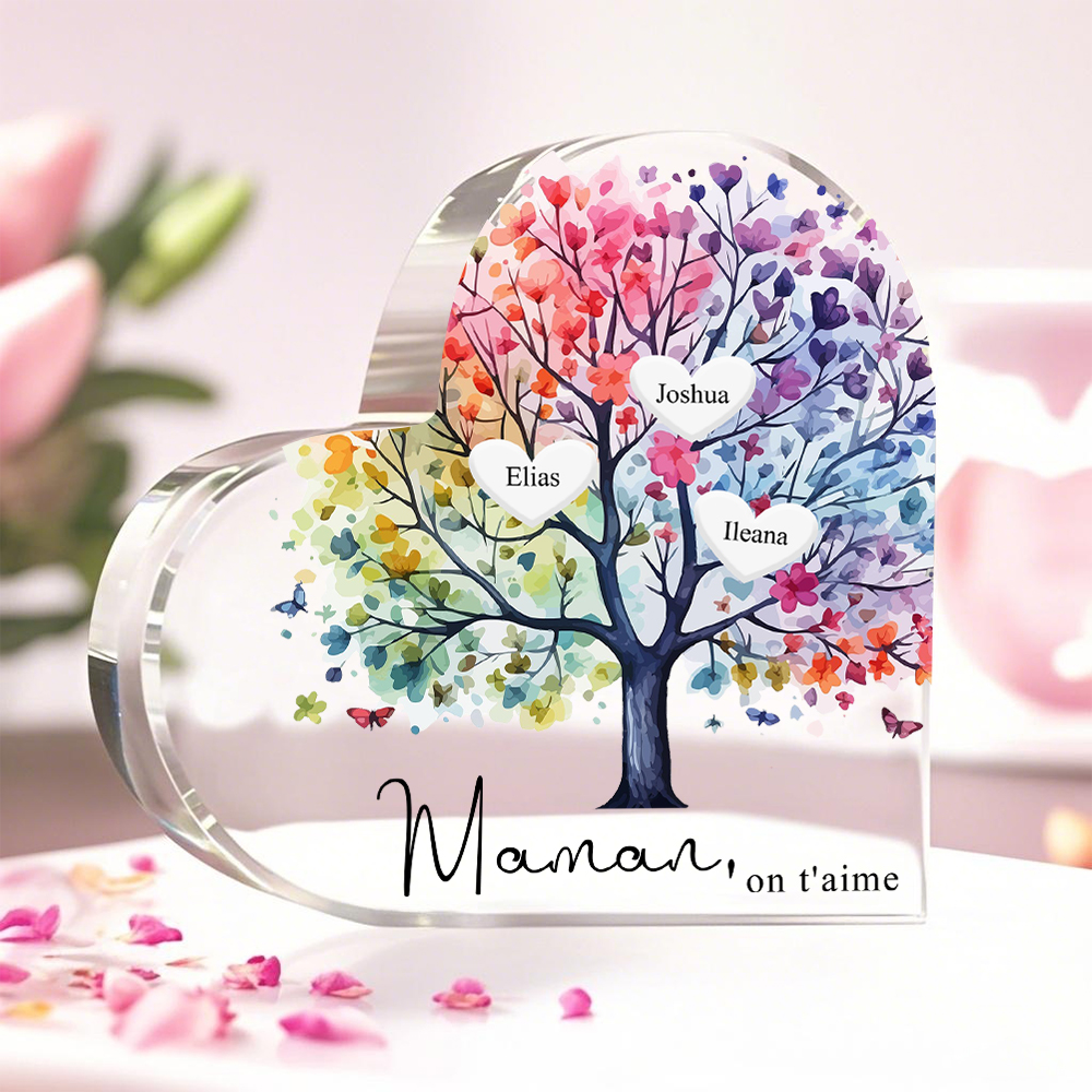 À Maman/Mamie - Plaque Acrylique 3 Prénoms Personnalisés avec Texte Coeur Arbre de Vie Cadeau Famille | Jessemade
