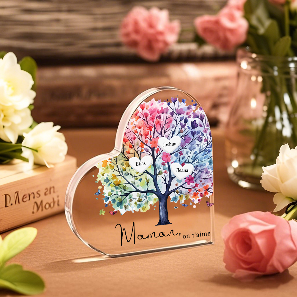 À Maman/Mamie - Plaque Acrylique 3 Prénoms Personnalisés avec Texte Coeur Arbre de Vie Cadeau Famille | Jessemade