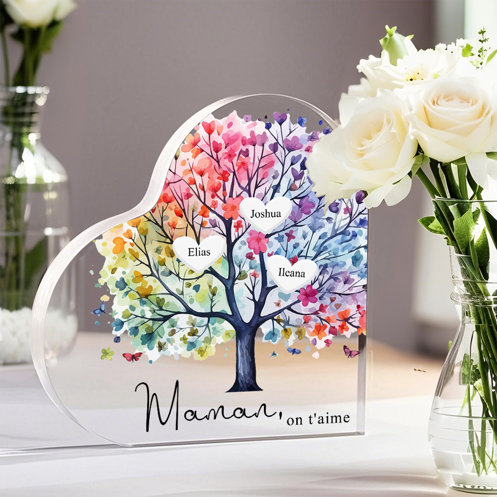 À Maman/Mamie - Plaque Acrylique 3 Prénoms Personnalisés avec Texte Coeur Arbre de Vie Cadeau Famille | Jessemade