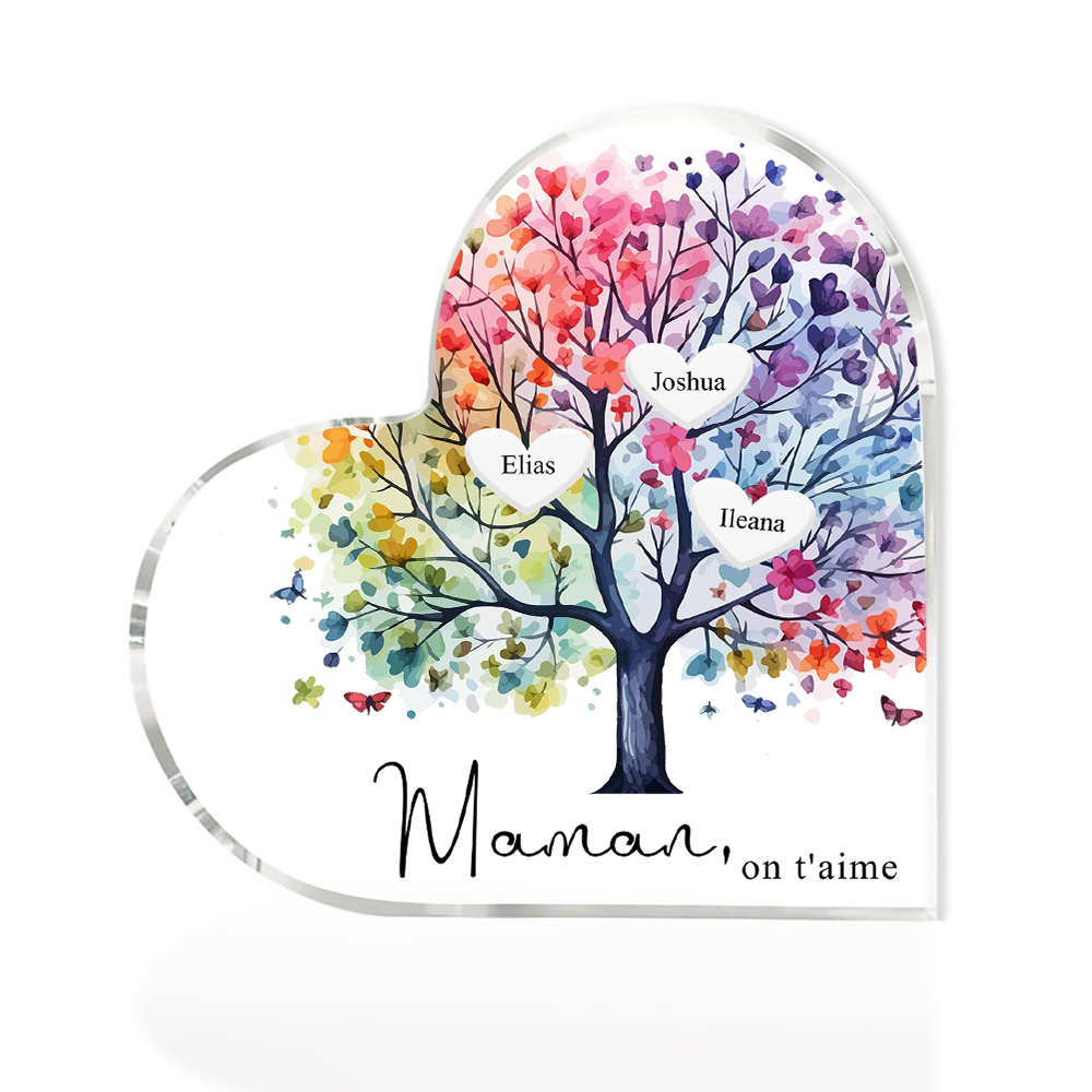 À Maman/Mamie - Plaque Acrylique 3 Prénoms Personnalisés avec Texte Coeur Arbre de Vie Cadeau Famille | Jessemade