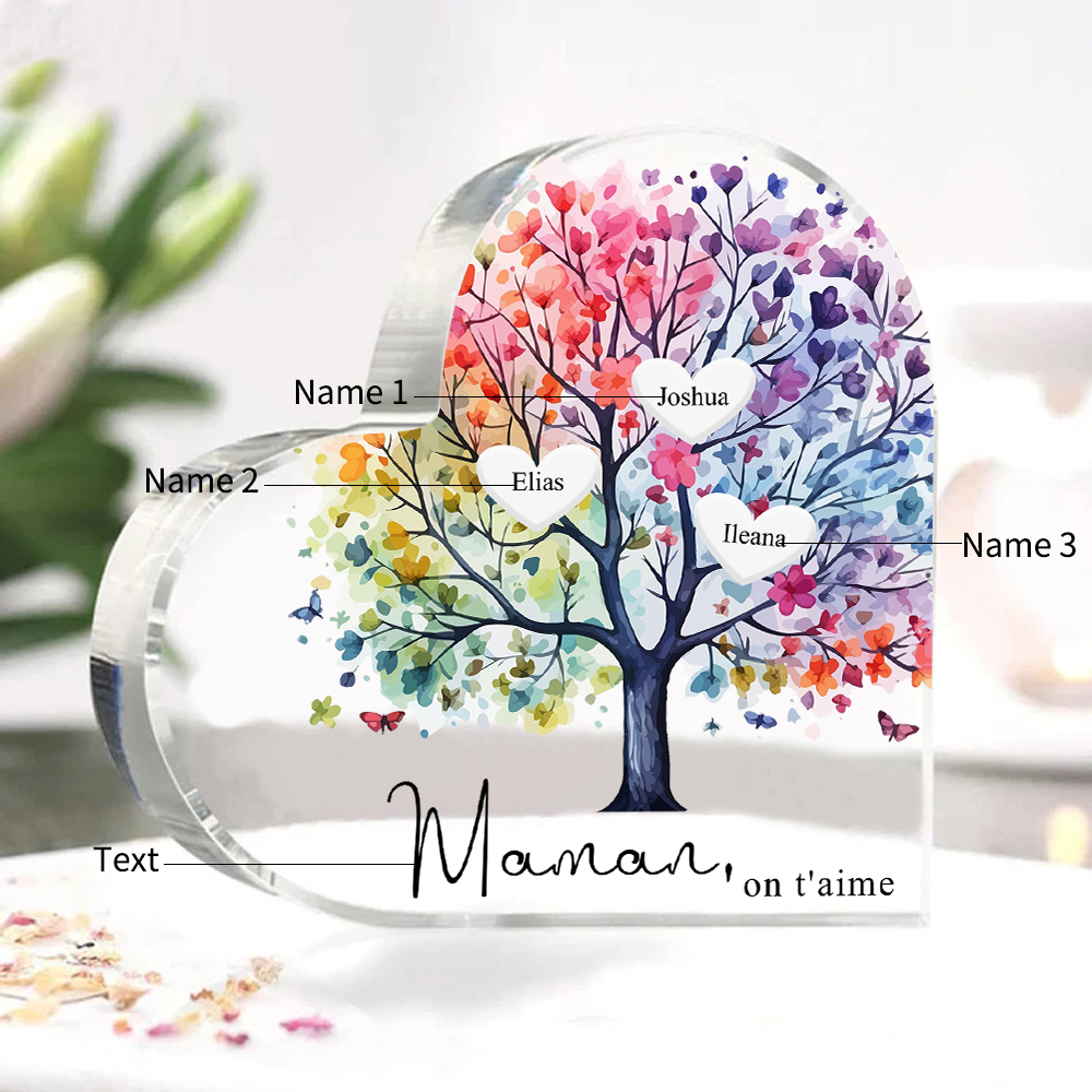 À Maman/Mamie - Plaque Acrylique 3 Prénoms Personnalisés avec Texte Coeur Arbre de Vie Cadeau Famille | Jessemade