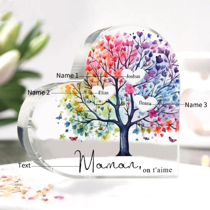 À Maman/Mamie - Plaque Acrylique 3 Prénoms Personnalisés avec Texte Coeur Arbre de Vie Cadeau Famille | Jessemade