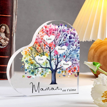 À Maman/Mamie - Plaque Acrylique 4 Prénoms Personnalisés avec Texte Coeur Arbre de Vie Cadeau Famille | Jessemade