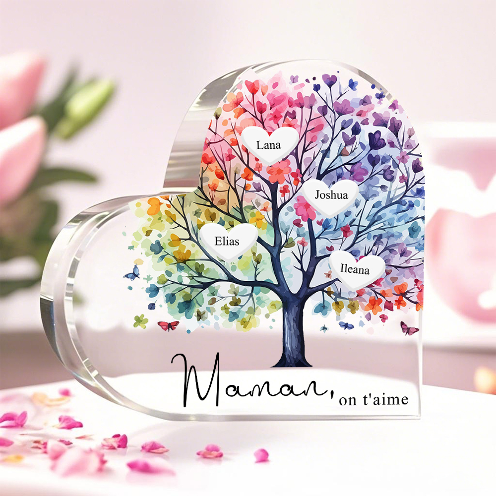À Maman/Mamie - Plaque Acrylique 4 Prénoms Personnalisés avec Texte Coeur Arbre de Vie Cadeau Famille | Jessemade