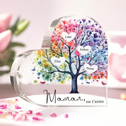 À Maman/Mamie - Plaque Acrylique 4 Prénoms Personnalisés avec Texte Coeur Arbre de Vie Cadeau Famille | Jessemade