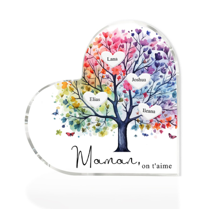 À Maman/Mamie - Plaque Acrylique 4 Prénoms Personnalisés avec Texte Coeur Arbre de Vie Cadeau Famille | Jessemade