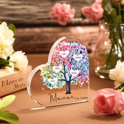 À Maman/Mamie - Plaque Acrylique 5 Prénoms Personnalisés avec Texte Coeur Arbre de Vie Cadeau Famille | Jessemade