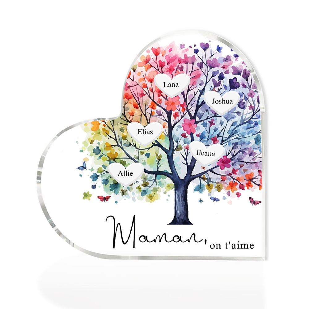 À Maman/Mamie - Plaque Acrylique 5 Prénoms Personnalisés avec Texte Coeur Arbre de Vie Cadeau Famille | Jessemade