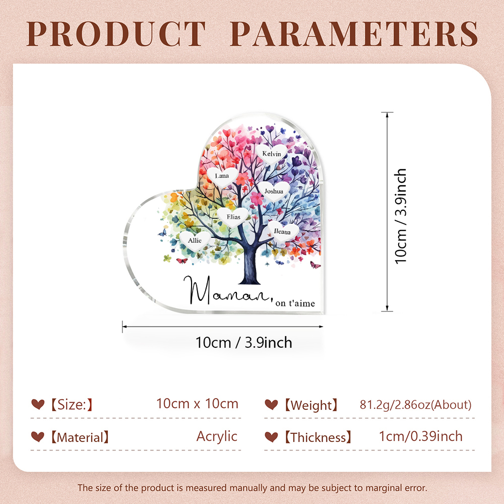 À Maman/Mamie - Plaque Acrylique 6 Prénoms Personnalisés avec Texte Coeur Arbre de Vie Cadeau Famille | Jessemade