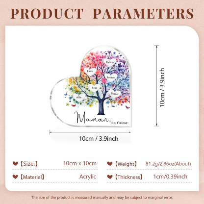 À Maman/Mamie - Plaque Acrylique 6 Prénoms Personnalisés avec Texte Coeur Arbre de Vie Cadeau Famille | Jessemade