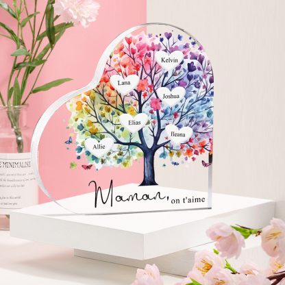 À Maman/Mamie - Plaque Acrylique 6 Prénoms Personnalisés avec Texte Coeur Arbre de Vie Cadeau Famille | Jessemade