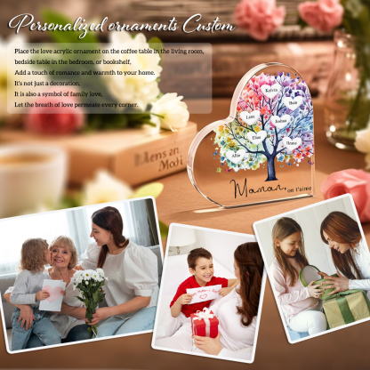 À Maman/Mamie - Plaque Acrylique 7 Prénoms Personnalisés avec Texte Coeur Arbre de Vie Cadeau Famille | Jessemade