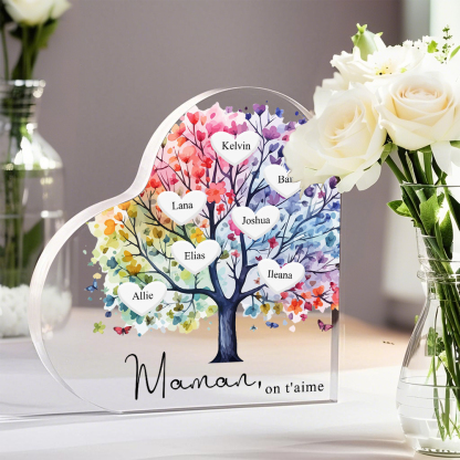 À Maman/Mamie - Plaque Acrylique 7 Prénoms Personnalisés avec Texte Coeur Arbre de Vie Cadeau Famille | Jessemade