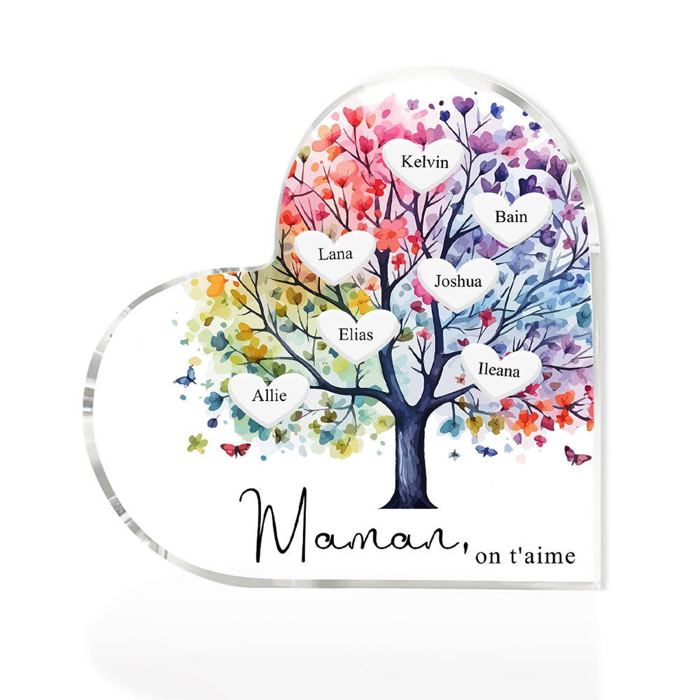 À Maman/Mamie - Plaque Acrylique 7 Prénoms Personnalisés avec Texte Coeur Arbre de Vie Cadeau Famille | Jessemade