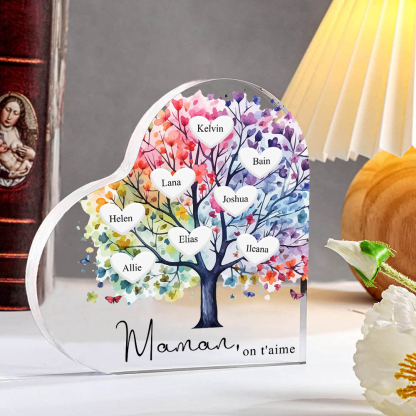 À Maman/Mamie - Plaque Acrylique 8 Prénoms Personnalisés avec Texte Coeur Arbre de Vie Cadeau Famille | Jessemade
