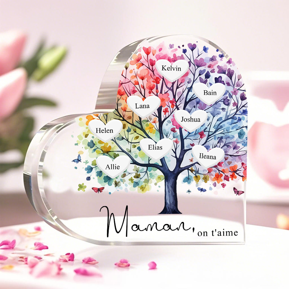 À Maman/Mamie - Plaque Acrylique 8 Prénoms Personnalisés avec Texte Coeur Arbre de Vie Cadeau Famille | Jessemade
