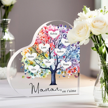 À Maman/Mamie - Plaque Acrylique 8 Prénoms Personnalisés avec Texte Coeur Arbre de Vie Cadeau Famille | Jessemade