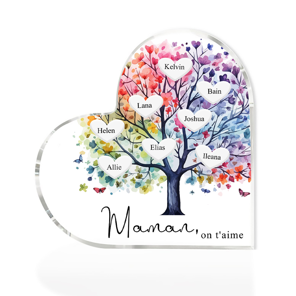 À Maman/Mamie - Plaque Acrylique 8 Prénoms Personnalisés avec Texte Coeur Arbre de Vie Cadeau Famille | Jessemade