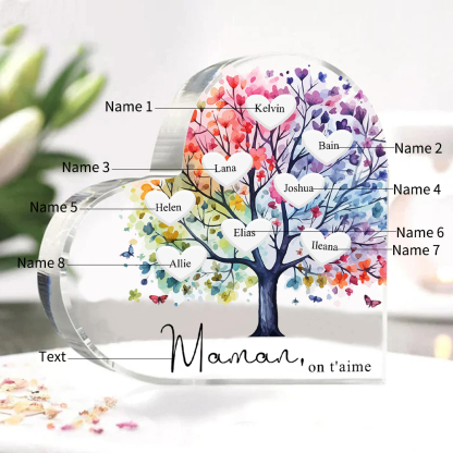 À Maman/Mamie - Plaque Acrylique 8 Prénoms Personnalisés avec Texte Coeur Arbre de Vie Cadeau Famille | Jessemade
