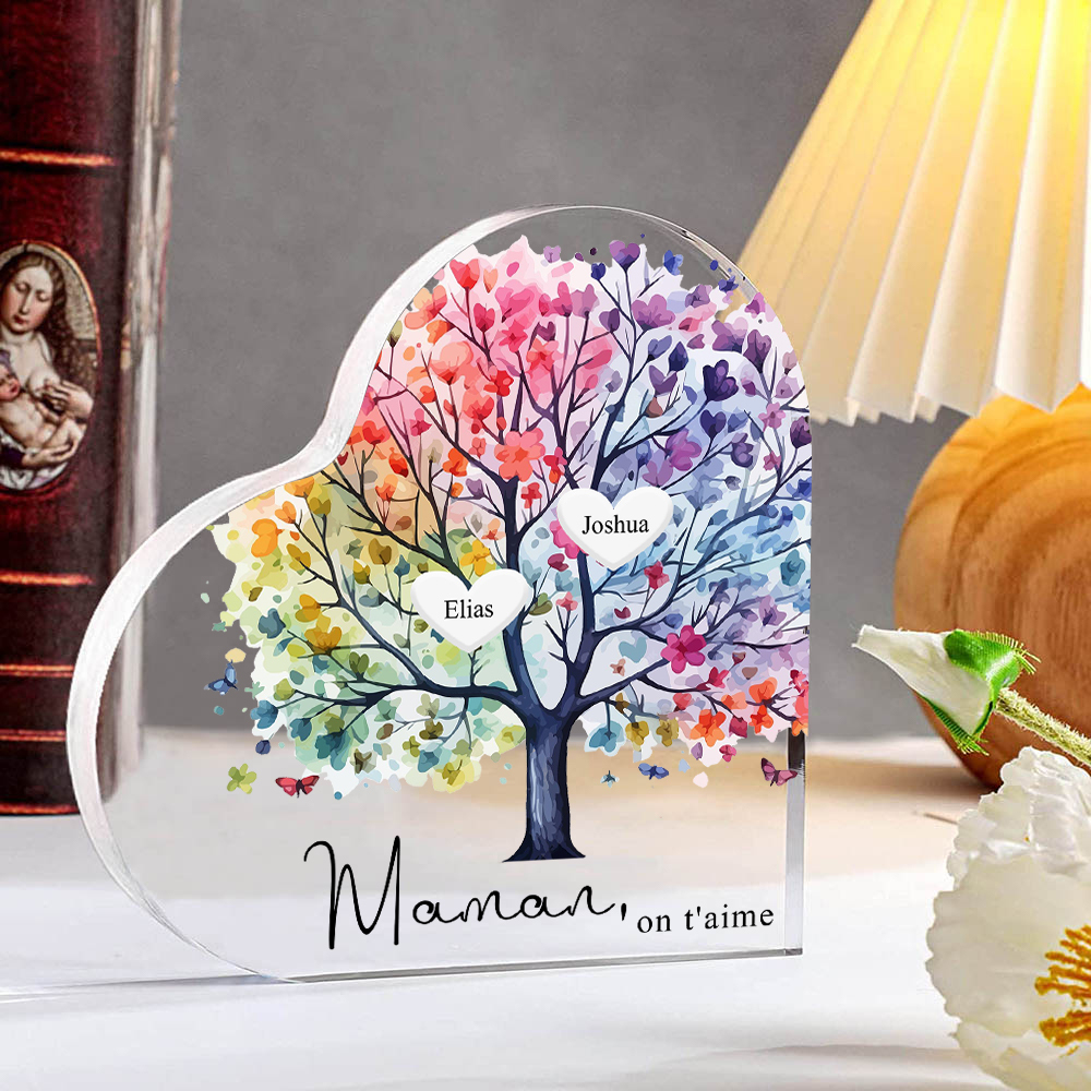 À Maman/Mamie - Plaque Acrylique 2 Prénoms Personnalisés avec Texte Coeur Arbre de Vie Cadeau Famille | Jessemade