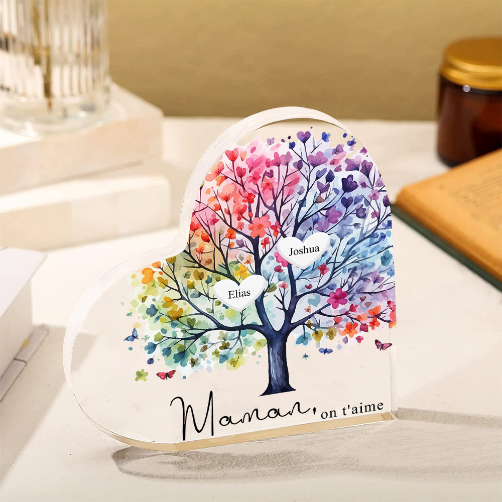 À Maman/Mamie - Plaque Acrylique 2 Prénoms Personnalisés avec Texte Coeur Arbre de Vie Cadeau Famille | Jessemade