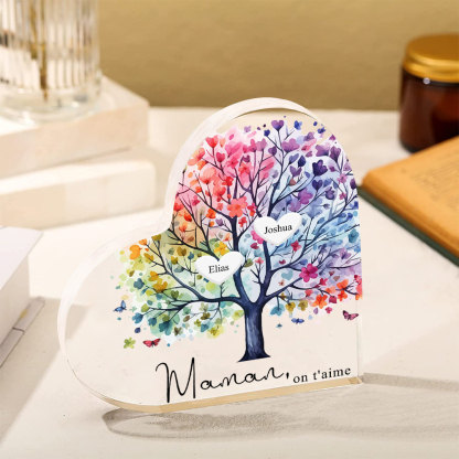 À Maman/Mamie - Plaque Acrylique 2 Prénoms Personnalisés avec Texte Coeur Arbre de Vie Cadeau Famille | Jessemade