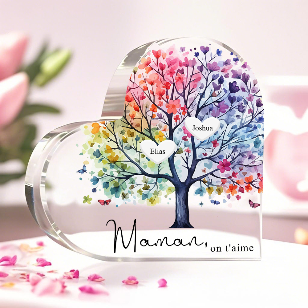 À Maman/Mamie - Plaque Acrylique 2 Prénoms Personnalisés avec Texte Coeur Arbre de Vie Cadeau Famille | Jessemade