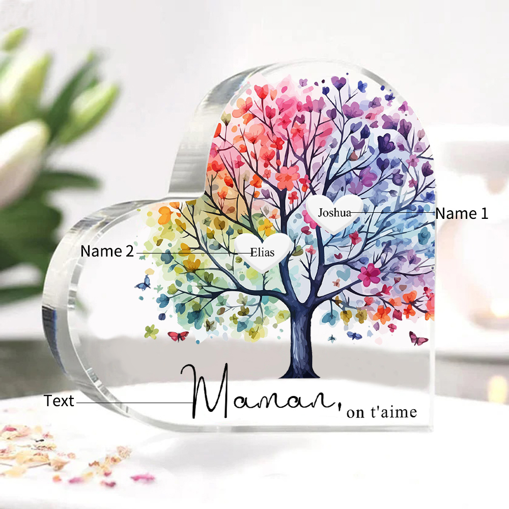À Maman/Mamie - Plaque Acrylique 2 Prénoms Personnalisés avec Texte Coeur Arbre de Vie Cadeau Famille | Jessemade