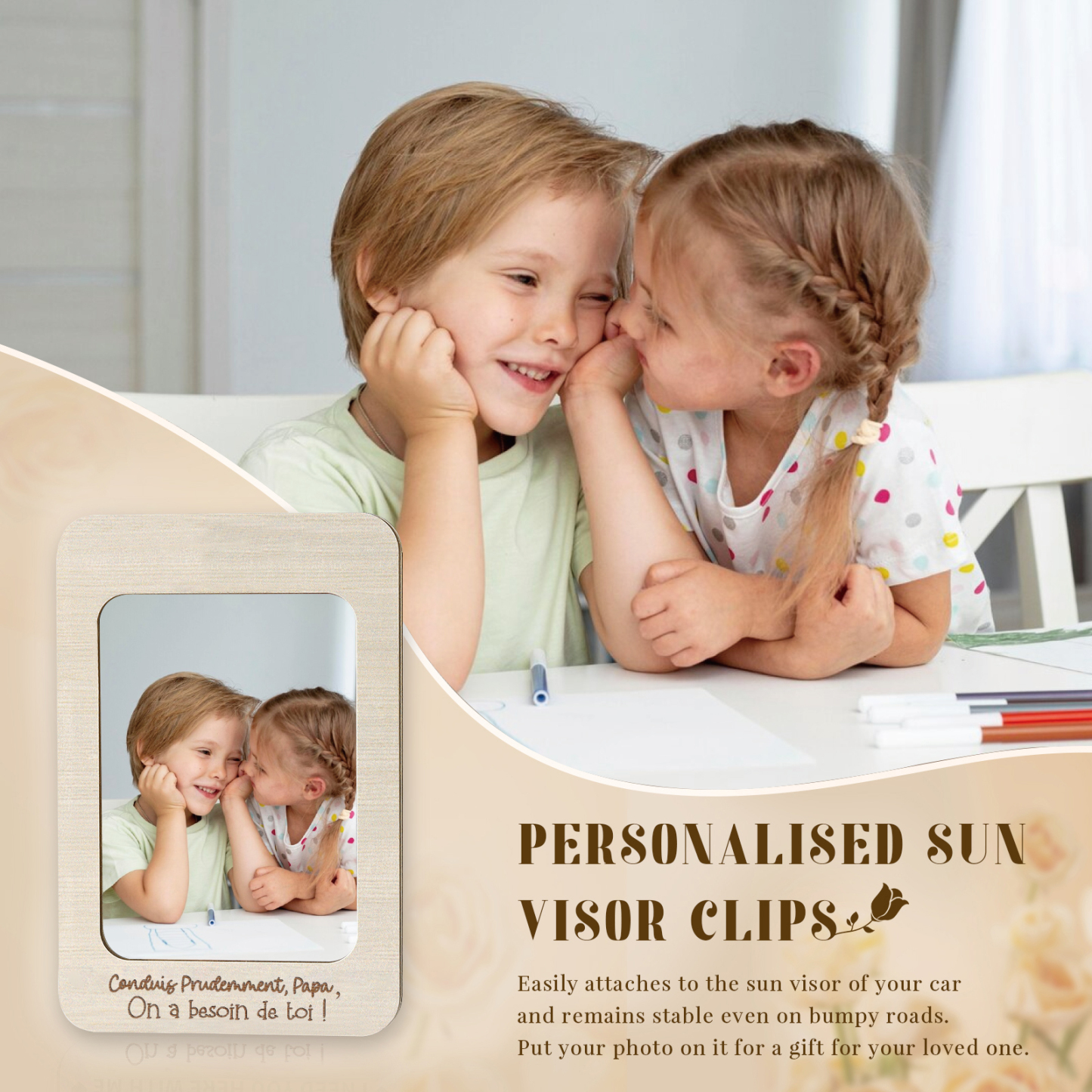 Clip en Bois pour Visière de Voiture Personnalisé avec Photo et Textes Clip de Pare-Soleil Personnalisé|Jessemade