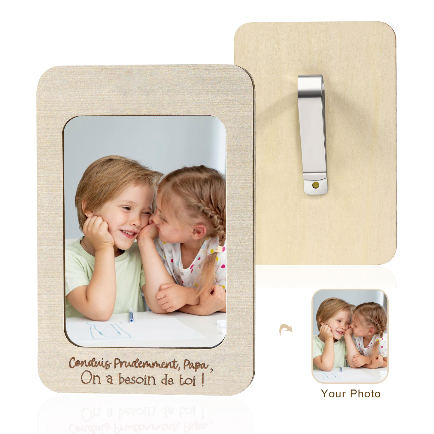 Clip de Pare-Soleil Personnalisé avec Photo & Message – Cadeau Unique pour Papa | Jessemade