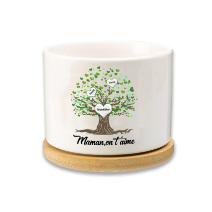 À Maman - Vase/Pot de Fleurs 3 Prénoms et 1 Texte Personnalisés avec Arbre de Vie Décoration de la Maison (sans plantes) | Jessemade