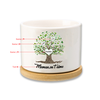 À Maman - Vase/Pot de Fleurs 3 Prénoms et 1 Texte Personnalisés avec Arbre de Vie Décoration de la Maison (sans plantes) | Jessemade